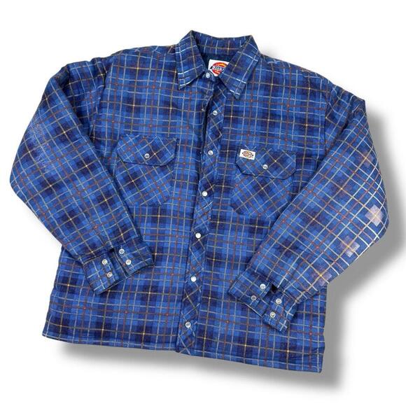 Dickies Other - Vintage Dickies 90s Men’s Quilted Flannel Shirt Jacket Blue Plaid Size Medium